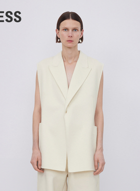 LESS秋冬简约戗驳领双面呢马甲短外套女含耗牛绒2N0523760