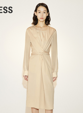 LESS春季裙子女气质修身系带收腰假两件连衣裙2N3G13110