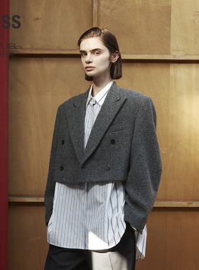 【LESSxSamuel】冬季羊毛大衣女截短款毛呢西装外套2NB712010