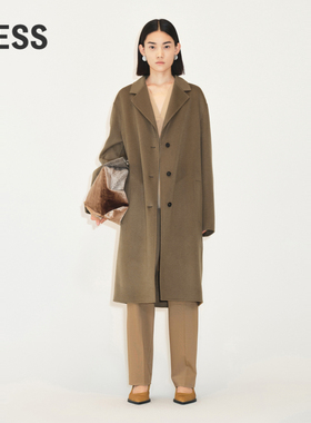 LESS冬季山羊绒大衣女复古西装领中长款毛呢外套2M0810370