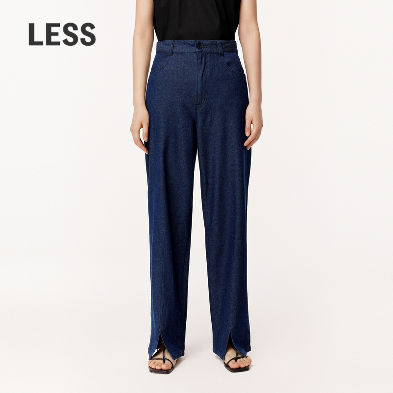 LESS夏季时尚休闲直筒牛仔裤女中腰莱赛尔薄休闲长裤2O5E11420