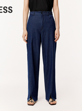 LESS夏季时尚休闲直筒牛仔裤女中腰莱赛尔薄休闲长裤2O5E11420