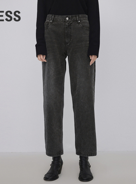LESS春秋莱赛尔棉牛仔裤女烟灰色复古休闲简约直筒长裤2N9E10710