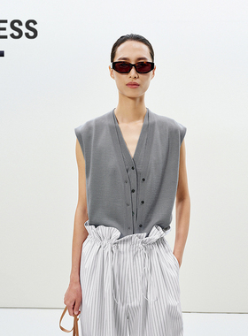 【商场同款】LESS2025年夏新款无袖绵羊毛开襟毛衫马甲2P4311140