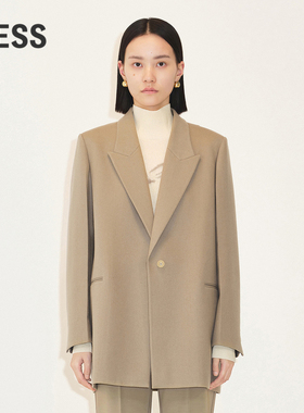 LESS春季绵羊毛外套女简约通勤戗驳领一粒扣毛呢西服2N1710270
