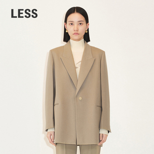 绵羊毛外套女简约通勤戗驳领一粒扣毛呢西服2N1710270 LESS春季