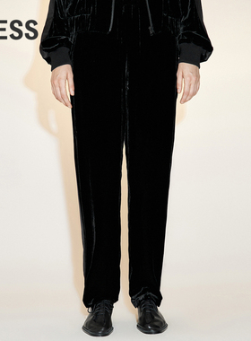 LESS春季丝绒裤子女复古拼接设计感小众直筒休闲长裤2N2E11410