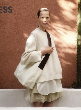 LESS春美丽诺羊毛拼接假两件叠穿设计感针织衫衬衣套装2O1H23940