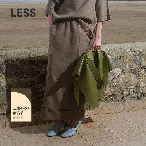 【SAMUEL系列】LESS春休闲纯色腰裙简约抽绳A字半身裙2P3D11780