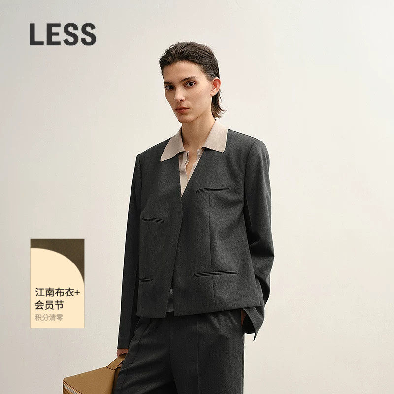 【商场同款】LESS2025年秋新款羊毛气质无领西装外套女2P8