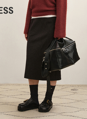 【商场同款】LESS2025年冬新款直筒短款绵羊毛半身裙2PAD15040