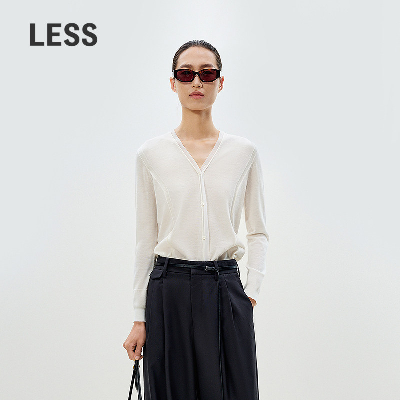 LESS春V领开襟优雅知性毛衫时尚舒适含羊绒拼接针织衫女2P33
