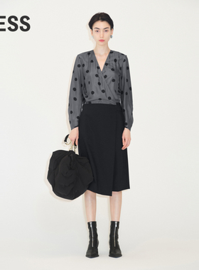 LESS波点拼接裙裤女法式V领个性设计感宽松连衣裙裤2M7F12880