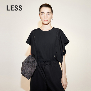 LESS夏季 圆领套头短袖 衬衫 2N4211990 棉质衬衣女休闲挺阔分割袖