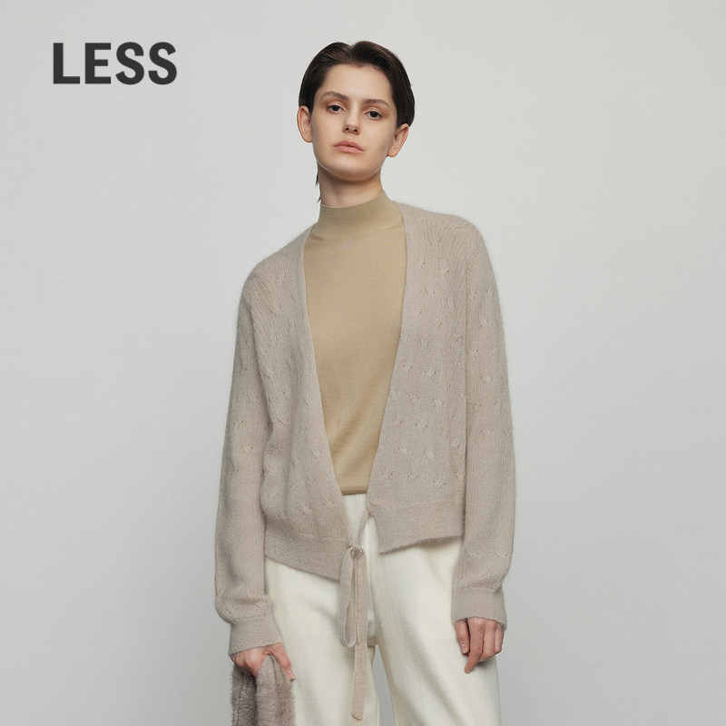 LESS秋季马海毛针织衫女简约宽松通勤V领长袖开衫2M83117