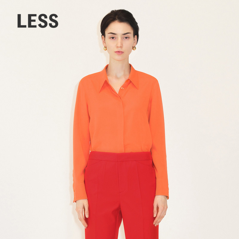 LESS春秋桑蚕丝衬衣女通勤纯色简约长袖真丝衬衫2N121004