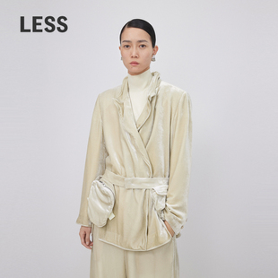 LESS春季 外套女2O1724070 宽松复古优雅丝绒感带腰带西装