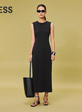 LESS夏季修身针织无袖连衣裙长绒棉直筒开衩长款背心裙2O4G11890