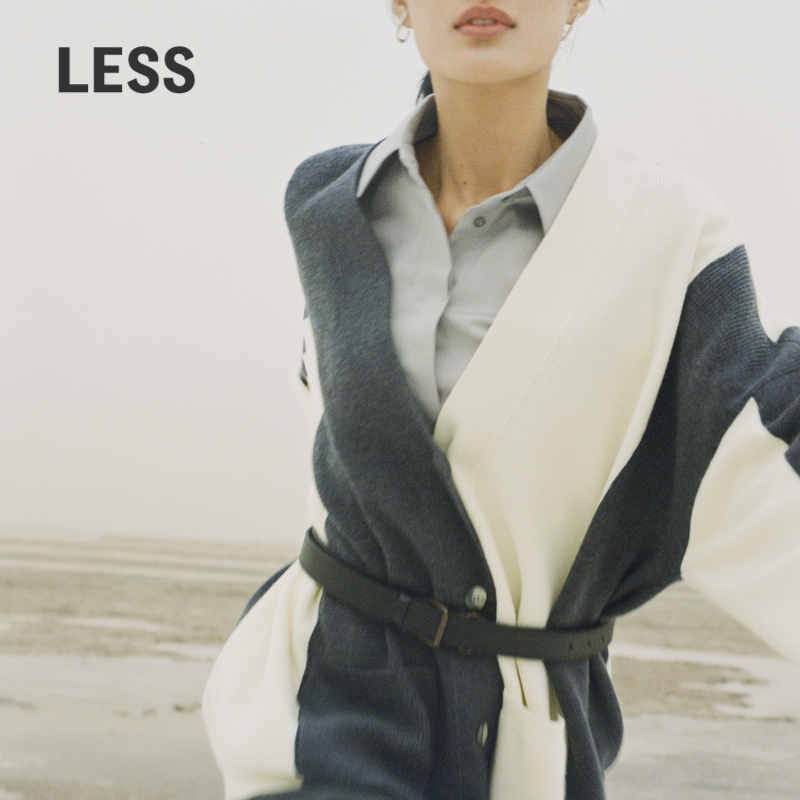 LESSV领宽松中长款开襟毛衫