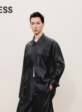 【精工系列】LESS秋利落通勤风翻领外套长袖皮衣夹克女2O8A12960