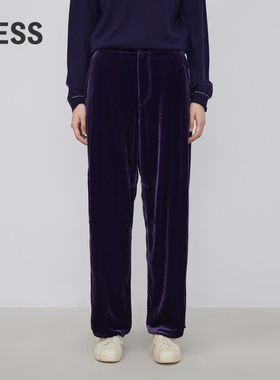 LESS春复古丝绒质地休闲宽松简约通勤风直筒休闲裤2O1E13930