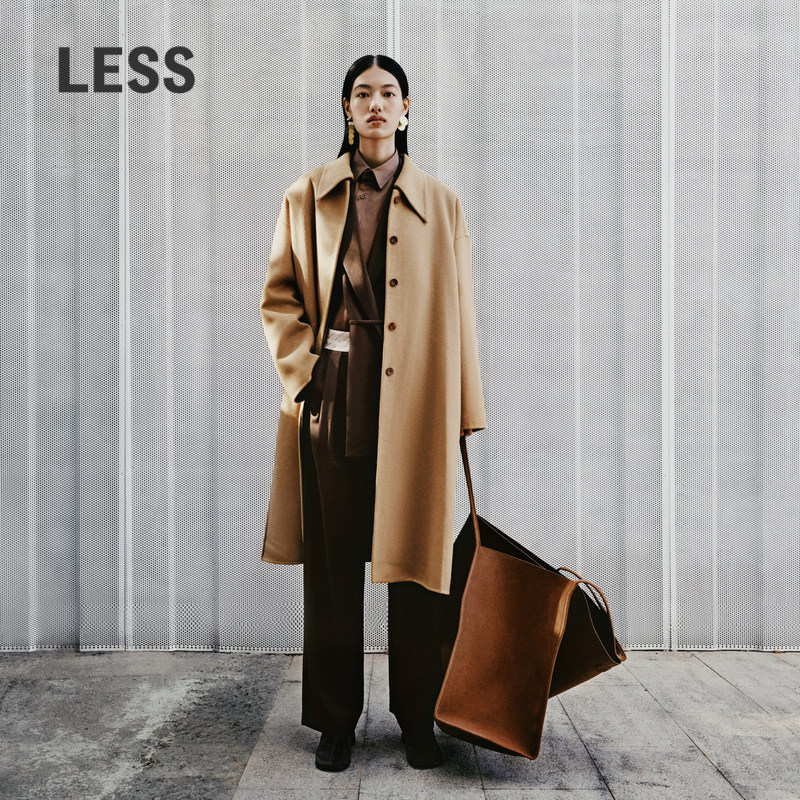 LESS秋冬绵羊毛大衣女休闲宽松中长款毛呢外套含山羊绒2N981
