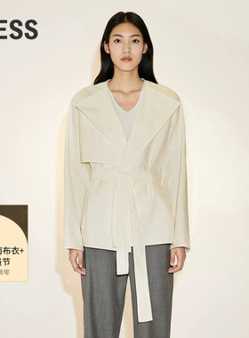 LESS春季棉质外套女简约休闲宽松翻领系带长袖夹克2N2613810