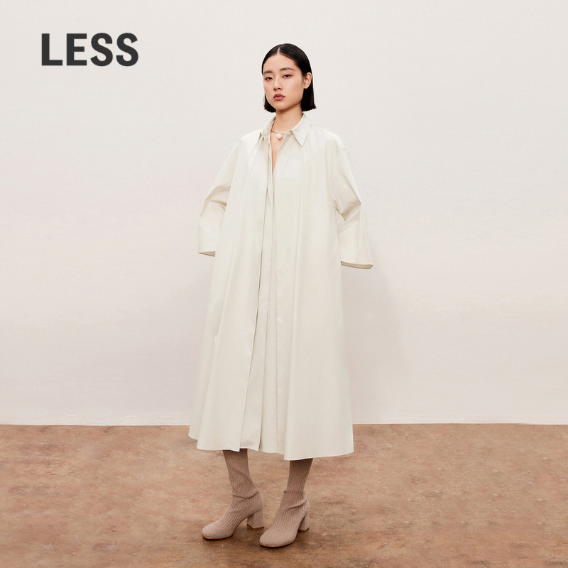 LESS秋棉质直筒宽松短袖连衣裙简约通勤风直筒长裙女2O7G11