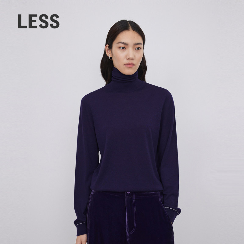 LESS明线绵羊毛针织衫高领纯色简约宽松套头打底衫2O13140