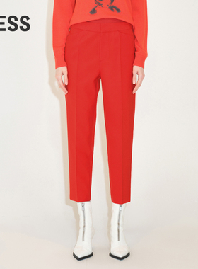 LESS春季锥形西装裤女红色新年高腰显瘦八分休闲长裤子2N1E10940