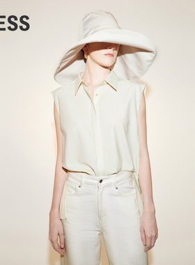 LESS夏季绵羊毛衬衣女休闲简宽松前短后长无袖衬衫2N4213000