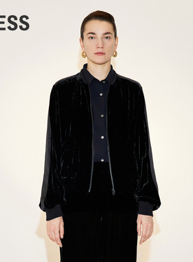 LESS春季丝绒外套女复古休闲宽松短款棒球领夹克2N2611290