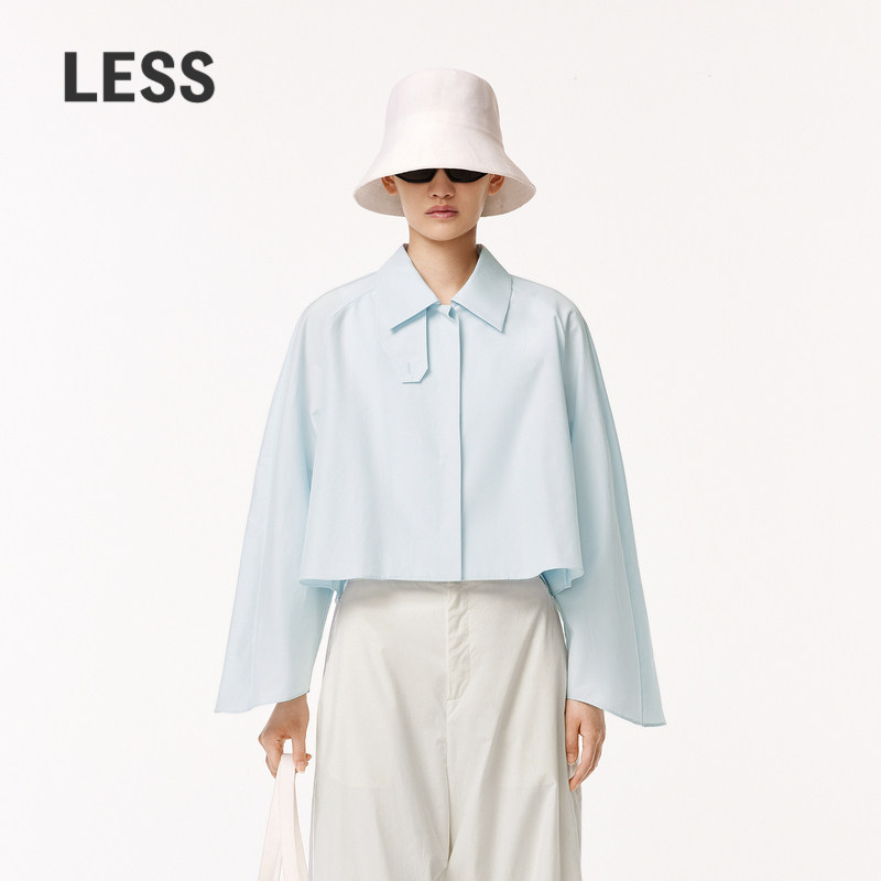 LESS春夏休闲简约短款棉桑蚕真丝长袖衬衫女设计感系带2O621