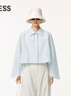 LESS春夏休闲简约短款棉桑蚕真丝长袖衬衫女设计感系带2O6210300