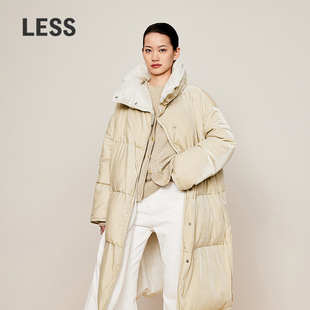 LESS冬休闲简约立领宽松直筒长款 单排扣羽绒服女2OAC10980