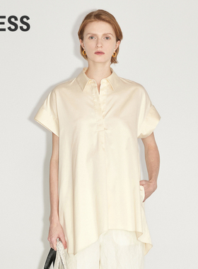 LESS短袖衬衫女含桑蚕丝简约休闲套头白色衬衣2M7210010