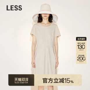 连衣裙2N4G11730 复古简约收腰圆领短袖 LESS夏季 裙子女法式