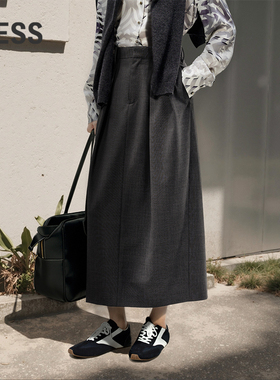 【商场同款】LESS2025年春新款绵羊毛休闲长款半身裙2P1D14200