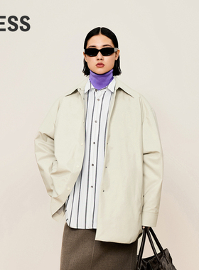 LESS冬简约宽松翻领时尚仿真皮直筒短款羽绒服女2O0C12690