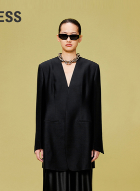 LESS春季无领西装女桑蚕丝羊毛通勤气质收腰西服外套2O1711070