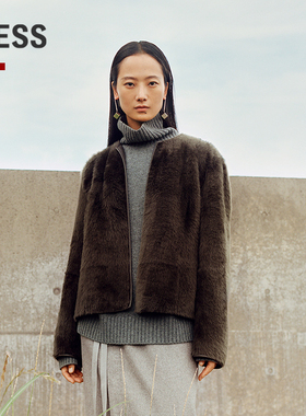 [商场同款】LESS2025年冬新款H型无领长袖短款时尚皮草2P0A17870