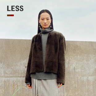 商场同款 时尚 LESS2025年冬新款 短款 皮草2P0A17870 H型无领长袖