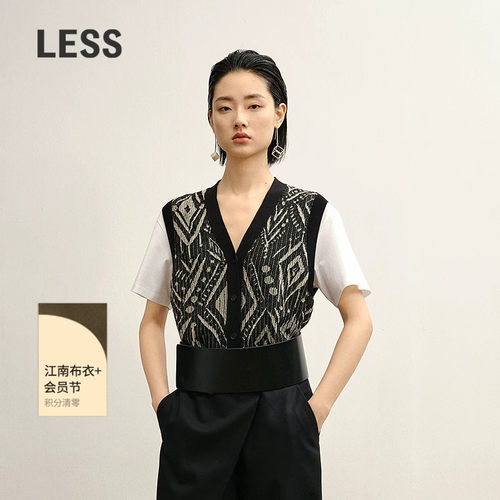 【商场同款】LESS2025秋新款长绒棉民族几何短袖针织衫2P7315170
