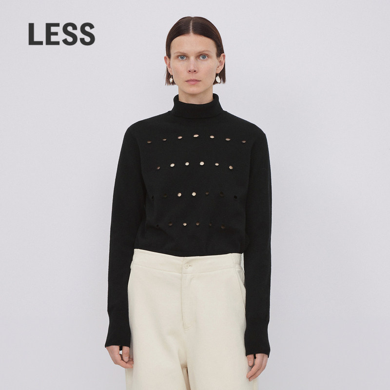 LESS套头高领破洞羊绒衫