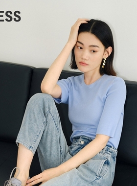 LESS圆领针织打底衫女舒适修身内搭短袖上衣2M8310220