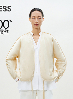 【商场同款】LESS2025年春新款桑蚕丝长袖宽松短款棉衣2P1B10020