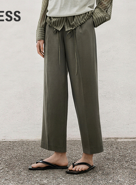 【商场同款】LESS2025年夏新款绵羊毛休闲直筒九分裤2P4E13660