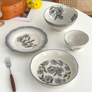 中古复古盘子法式餐盘高级感家用八寸深盘陶瓷蛋糕甜品盘沙拉盘子