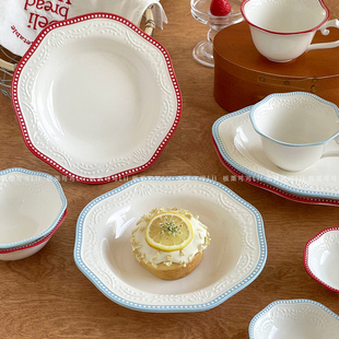 甜品盘高级感法式花边盘子浮雕陶瓷餐盘家用菜盘精致下午茶点心盘