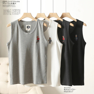 工厂减标尾货休闲运动短袖 外贸男装 马夹 运动健身BI备 小熊刺绣